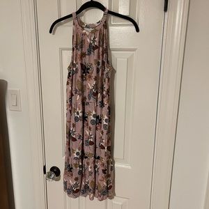 Loft halter dress, purple and black floral, M